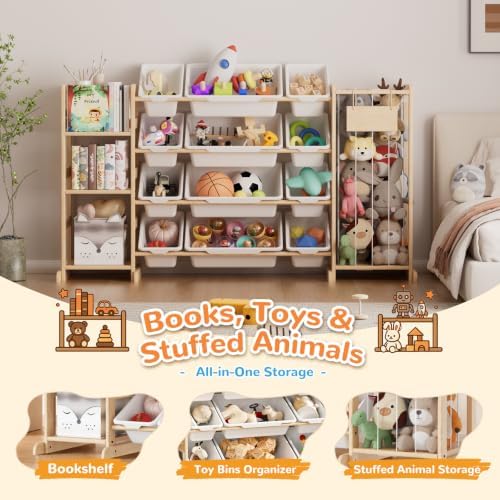 Toy Storage Organizer with Stuffed Animal Storage, Playroom Toy Organizer with 12 Toy Bins for Bricks, Toy Holder for Toddler Rooms, Playrooms, Bedrooms - Image 4