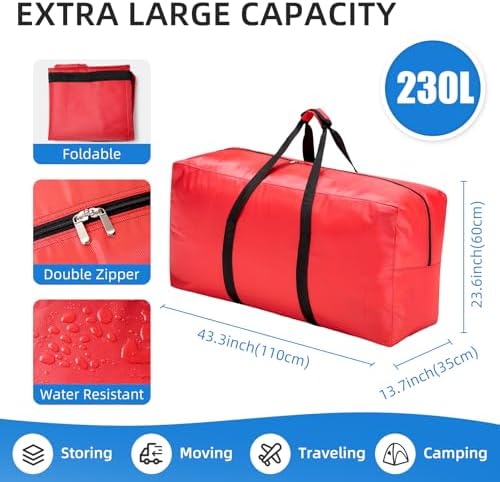 Extra Large travel duffel bag with Strong Handles, 230L Waterproof duffel bag, Durable Zippers, Extra Large Storage Totes for Space Saving and Moving Supplies, Red - Image 2