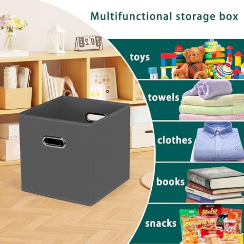 Black Foldable Storage Cubes Bins, Fabric Storage Box Cubes Organizer Baskets with Dual Handles for Home Organizer,Set of 6,(Gray) - Image 3