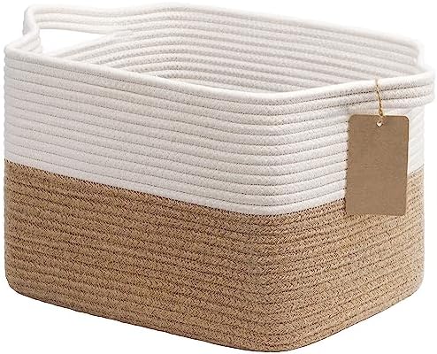 Goodpick Woven Rope Storage Basket for Shelves, Rectangle, Jute by Goodpick
