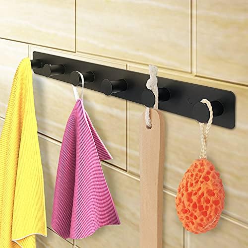 Coat Rack Wall Mounted, Black Coat Hooks Adhesive & Screw in, Stainless Steel Door Hooks for Hanging Hat Towels Clothes, Hook Rail with 6 Round Hangers - Image 5