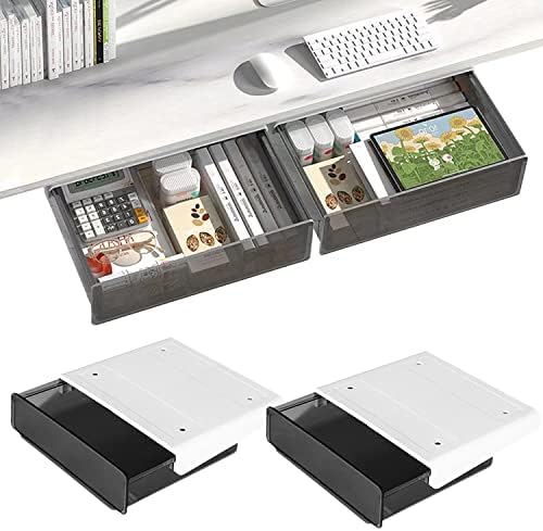 OSPNIEEK Self-adhesive Under Desk Drawer Organizer, 2 Pack Table Hidden Slide Out Large Storage Mounted Desktop Pencil Holder Tray Drawers for Office Home School Stationery Kitchen (Large, Black) by OSPNIEEK