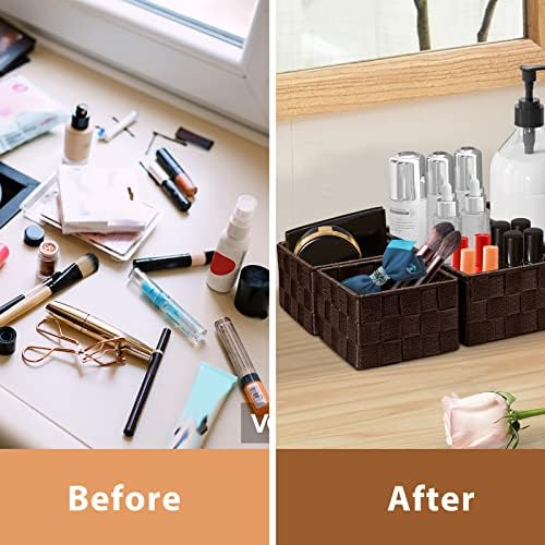 Posprica Woven Storage Baskets for Organizing 6 Pack, Large&Small Storage Cube Bins Set for Bathroom, Storage Boxes Container for Drawer, Closet, Shelf, Dresser, Brown - Image 2