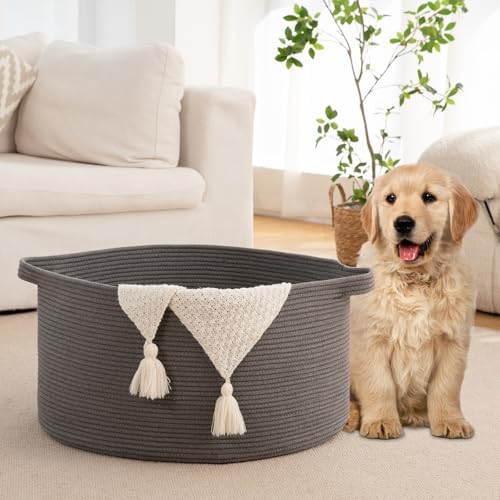 OIAHOMY 90L Extra Large Blanket Basket - Decorative Cotton Rope Storage Basket for Bedroom, Living Room & Nursery - Woven Laundry Hamper for Organizing Blankets, Clothes & Toys - Grey - Image 5