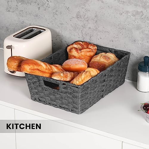 Onlytak Large Wicker Storage Basket, Metal Frame, Set of 2, Washable Waterproof, 15" x 10.3" x 5.2", Dark Grey Color, Woven Basket for Pantry, Toilet, Bathroom, Bedroom, Patio - Image 5