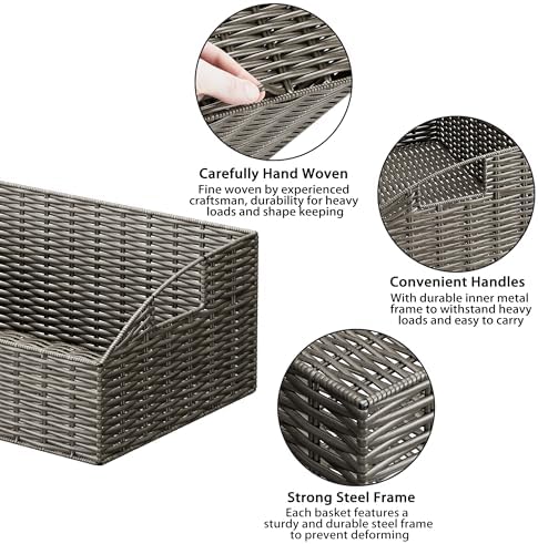 Pantry Baskets Organization, Wicker Storage Bin Shelf Grey - Image 3