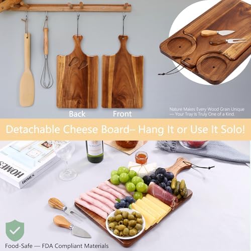 Nnewvante Acacia Wood Couch Arm Table with Charcuterie Board & Cheese Knife - Image 5