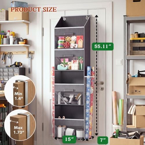 Over Door Wrapping Paper Organizer Storage with 3 Removable Drawers & Side Pockets – Dual Use Design with Elastic Straps – Christmas Gift Wrap Storage for Ribbons, Bows, Ornament and Other Tools 1Pack - Image 2