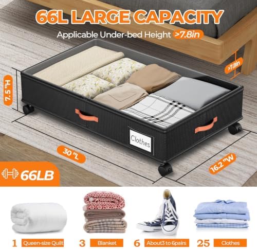 Ashwanth Under Bed Storage with Wheels, 2-Pack, XXL Large, Black - Image 2