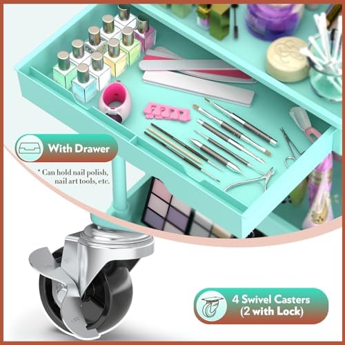 SUNALLY Makeup Cart Organizer with Drawer, 4 Tier Rolling Makeup Cart, Blue - Image 3