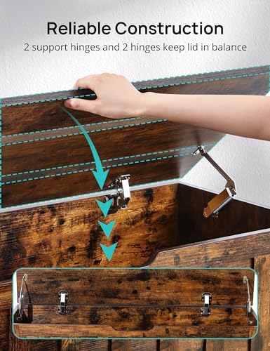 HYZ Storage Chest, 39.4'' Wooden Storage Bench with 4 Wheels & 2 Safety Hinges, Retro Toy Box Support 300 lbs for Bedroom, Living Room, Easy Assembly, Rustic Brown - Image 6