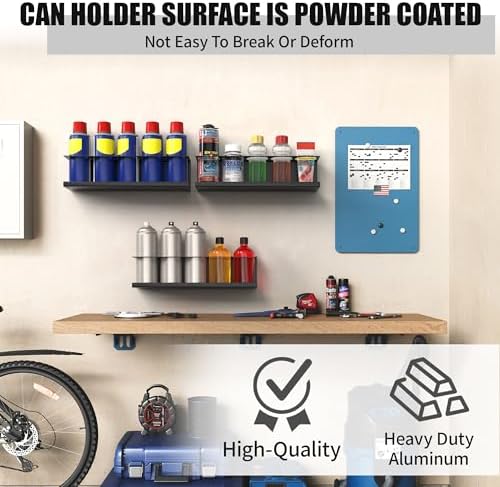 Riciakik 6 Pack Spray Bottle Holder Wall-Mounted, Aerosol Spray Can Holder Storage Rack, Heavy-Duty Paint Bottle Organizer with 30 Holes, Steel Black Spray Rack for Garage, Shop, Home or Tool Trailer - Image 4