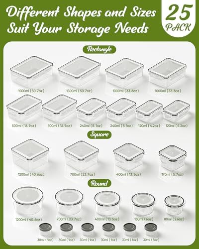 50 Piece Food Storage Containers with Lids(25 Containers & 25 Lids), BPA-Free Plastic Food Containers for Kitchen Storage and Organization, Leak Proof Meal Prep Container, Includes Labels & Pen - Image 2