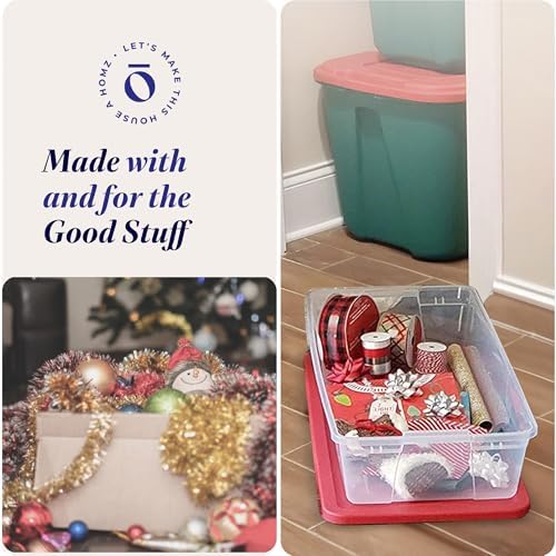 HOMZ Holiday Tote Plastic Storage Bin with Lid, 41 Qt, Clear/Red, 2 Pack - Image 6