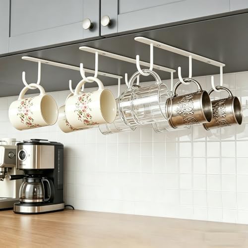 3pcs Mug Hooks,Under Cabinet Mug Holder, Coffee Cups Hook,Mug Hanger Organizer Rack with 9 Hooks for Displaying Mugs, Cups and Kitchen Utensils (White) - Image 2