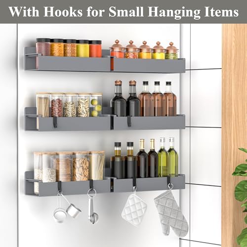 HuggieGems 6 Pack Dark Grey Magnetic Spice Rack Organizer for Refrigerator - Image 2