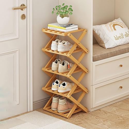 Vertical Shoe Rack Small, 5 Tier Portable Folding Shoe Storage Rack, Without Installation Free Standing Shoe Rack for Corridors, Bedrooms Living Room Corner and Small Spaces (5 Tier) by Akloya
