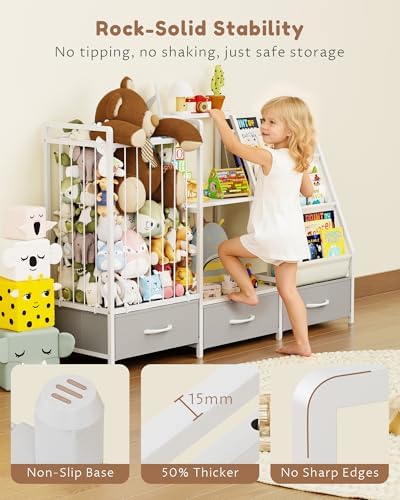 Kids Bookshelf and Toy Storage Organizer - 3-Tier Sling Bookcase, 47.2" W - Image 5