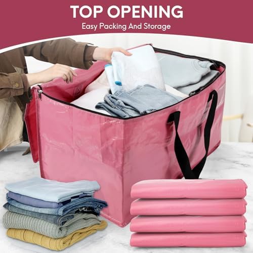 2-Pack Extra-Large Heavy-Duty Storage Totes with Reinforced Handles, Durable Zippers & Waterproof Material — Perfect for Space-Saving, Moving, Shipping and Travel (PINK) - Image 4