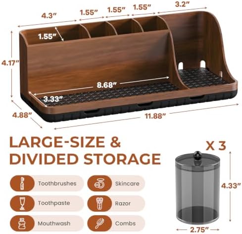 Bathrooms Toothbrush Holder Set with 3 PCS Qtip Holder (Brown Wood Grain) - Image 6