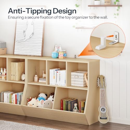 HOOBRO Kids Bookshelf, Bookcase Footboard, Toy Storage Cubby, Children's Toy Shelf, 35.4" L Storage Cabinet, Fit for Children's Room, Playroom, Hallway, Kindergarten, Natural NL32CW01 - Image 6