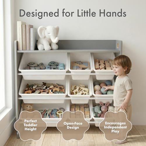 Humble Crew Kids Toy Organizer with Display Shelf, 9 Bins, 3 Tier Storage - Image 4