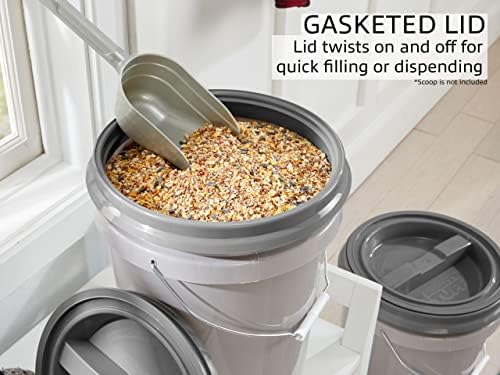 Mighty Tuff 5 Gallon / 21 Pound Pet Food Storage Container, Pack of 2 with Metal Handle and Airtight Lid to Lock in Freshness, Light Grey Base & Dark Grey Lid - Image 3