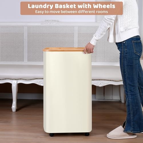 IEGrow Laundry Hamper with Wheels 110L Clothes Basket for Laundry,Beige - Image 5