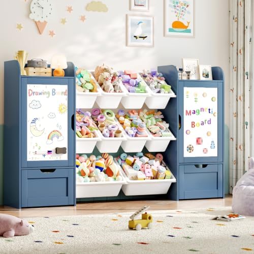 66" W 5-in-1 Kids Bookshelf and Toy Storage with Magnetic Drawing Boards by VortinT