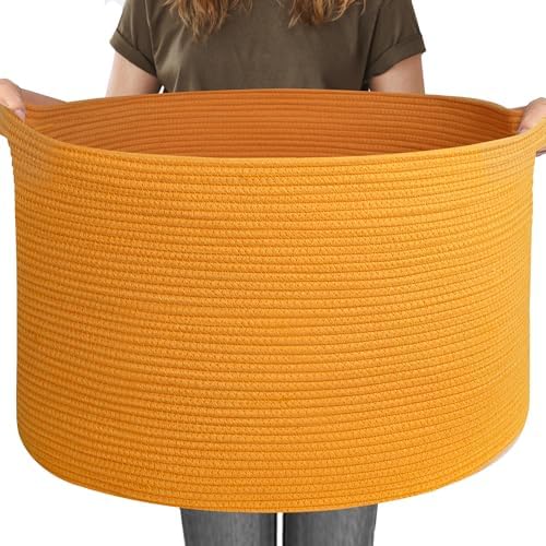MEGASKET Extra Large 115L Orange Basket, 23.6"x15.7" Woven Cotton Rope Bins for Blankets, XXXL Baby Nursery Laundry Towel Basket, Oversized Kids Dog Toy Storage Box, Orange Living Room Decor Organizer by MEGASKET
