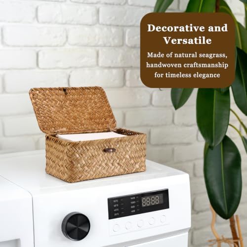 Dryer Sheet Holder, Woven Seagrass Dryer Sheets Container with Lid - Image 2