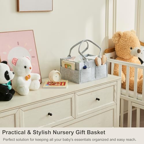 Upgraded Baby Diaper Caddy Organizer, Portable Nursery Storage Bin with Handle, Side Pockets Car Organizer for Diapers and Baby Wipes Essentials, Registry Gift Baskets (Small-Grey) - Image 6