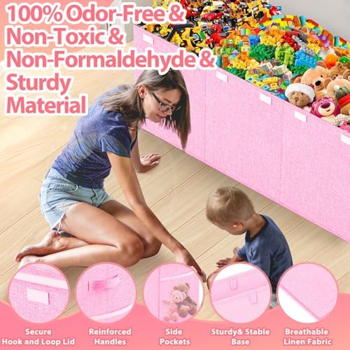 Large Toy Storage Box with Lid & Dividers, Collapsible Kids Toy Chest, Pink - Image 5