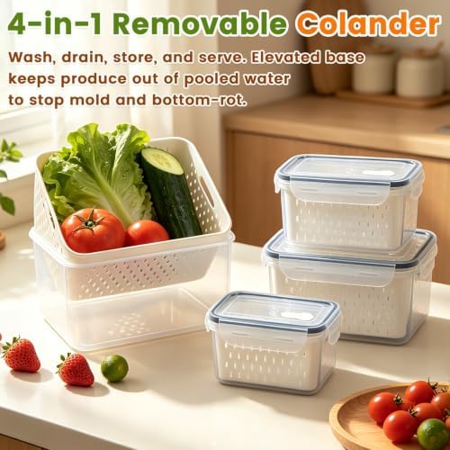 TBMax 8 Pieces Airtight Fruit Storage Containers for Fridge with Air Circulation Vent, 4 Pack Produce Saver with Colander for Berry Lettuce Salad Vegetable Storage, Refrigerator Organizers -Purple - Image 6