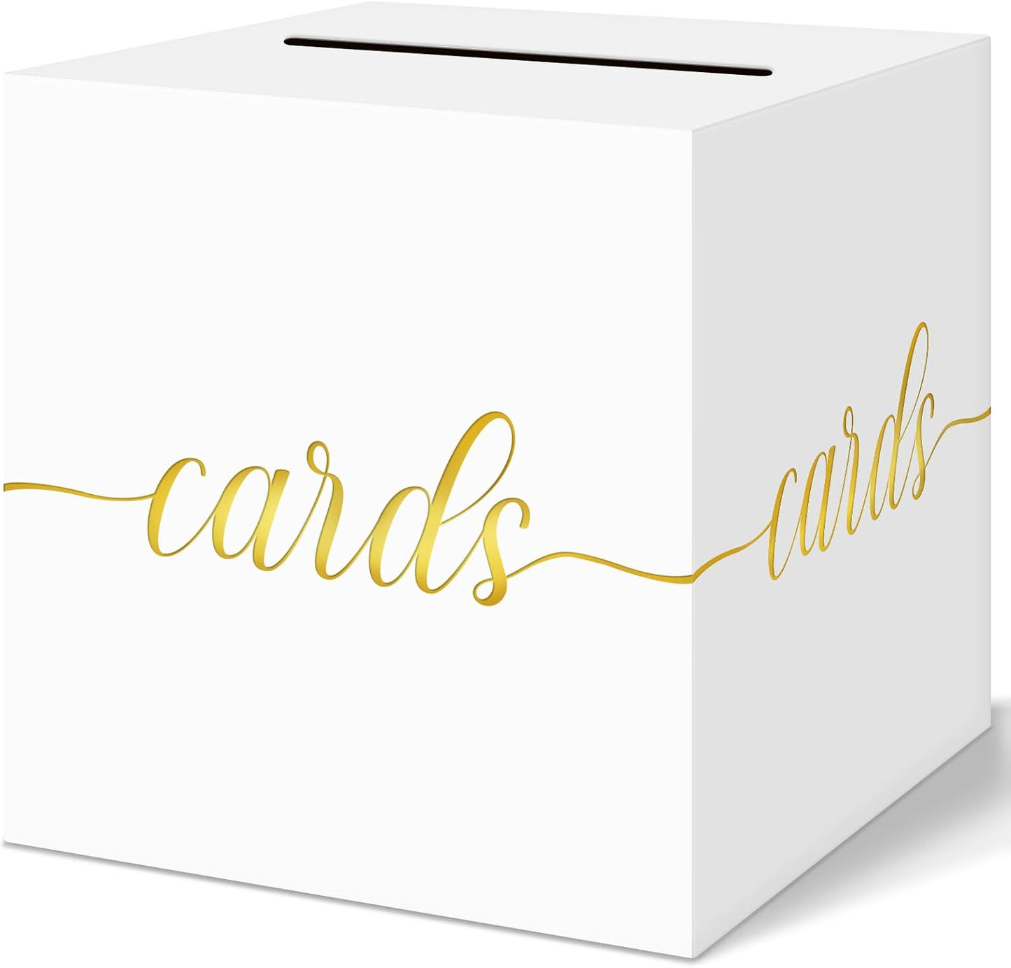 QIKSION White Wedding Card Box, Gold Foil Gift Card Box for Party, Wedding Reception, Birthday, Graduation, Baby Shower, Raffle