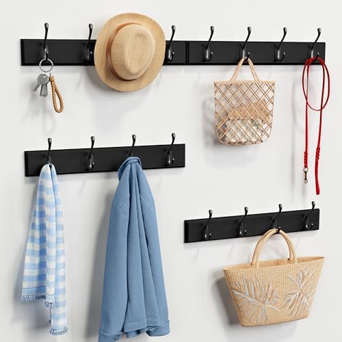 Forbena Black Coat Rack Wall Mount, Coat Hooks Wall Mounted for Entryway Closet Bedroom Bathroom Office, Antique Coat Hanger for Hanging Hats, Towels, Purses, Bags, Clothes, Backpack (Black) - Image 2