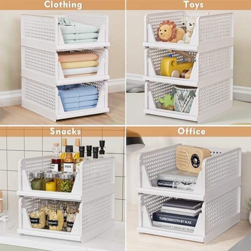 caktraie 4 Pack Stackable Closet Storage Basket - Stackable Storage Bins - Image 4