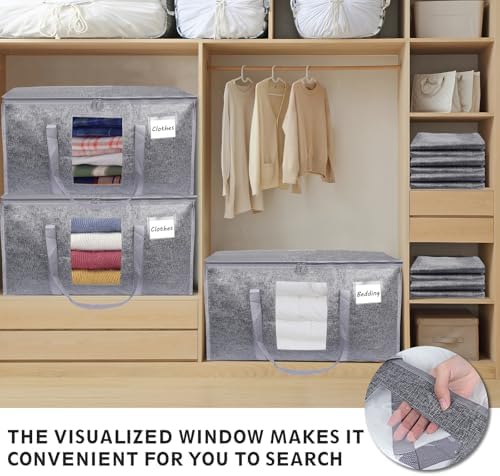 8 Pack Extra Large Moving Bags Heavy Duty 180GSM,130LBS 100L Totes with Visible Window, Zippers & Wrap-Around Handles, Waterproof Reusable, Alt to Moving Boxes, Gray - Image 6