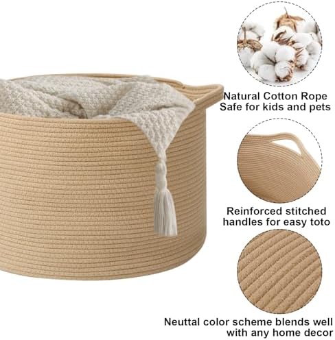 115L Extra Large Blanket Basket,Woven Rope Laundry Basket-Camel - Image 3