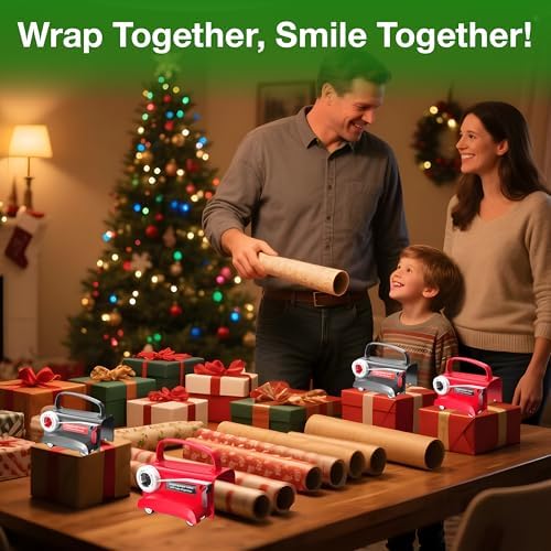 Wraprocut (2-Pack) Wheel Wrapping Paper Cutter & Tape Dispenser with 4 Tapes，2 Replace Blades Kit for Christmas Gift Wrap Cutter Tool Paper Roll Holder Tube Sliding Slicing for Birthday Holiday. - Image 6