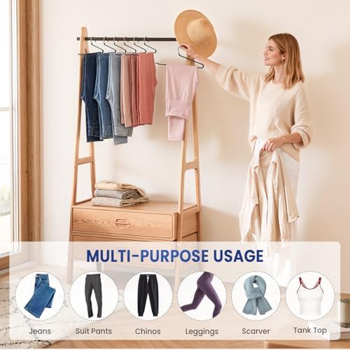 DAMITA Open Ended Pants Hangers - Non Slip Heavy Duty Metal Hangers 30 Pack - Space Saving Jeans Trousers Blanket Organizer for Closet - 7 lbs Load Capacity Rubber Coating Black - Image 5
