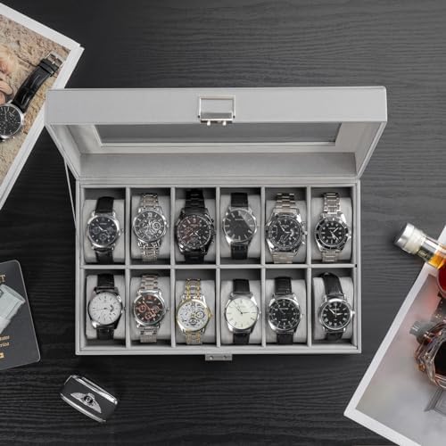 ProCase Watch Box Organizer, 12 Slot Watch Display Case, Grey - Image 2