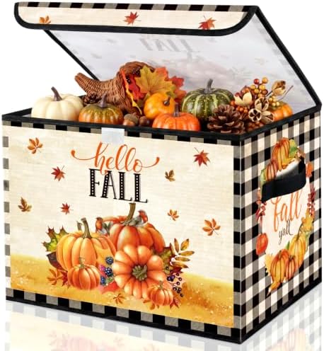 Briwooody Fall Pumpkin Storage Bin with Lid and Carrying Handle Storage Box by Briwooody