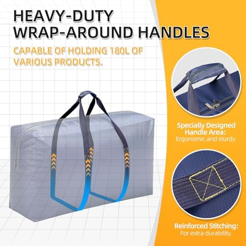 Extra Large travel duffel bag with Strong Handles, 180L Waterproof duffel bag, Durable Zippers, Extra Large Storage Totes for Space Saving and Moving Supplies, Blue - Image 3
