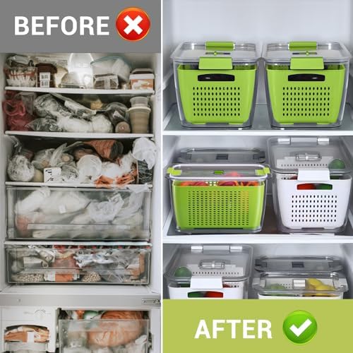 LUXEAR Fruit Vegetable Storage Container, 4 Pack Fresh Containers for Fridge with Lids BPA-Free Produce Refrigerator Organizer for Fruit, Veggie, Berry, Meat Storage Keep Fresh Longer-Green - Image 5