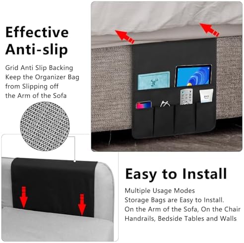 Non-slip Couch Organizer Armchair Caddy, Oxford TV Remote Control Holder Bedside Caddy with 5 Pockets for Key Glasses Phone Magazine Holders. - Image 4