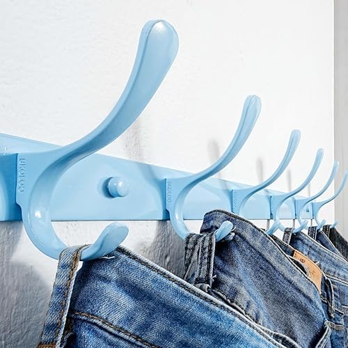 SKOLOO Wall Mounted Coat Rack - 6 Hooks, Heavy Duty, Stainless Steel, Metal Wall Hangers, Sturdy Coat Hooks for Hanging Coats, Jacket, Clothes, Hat, Blue - Image 2