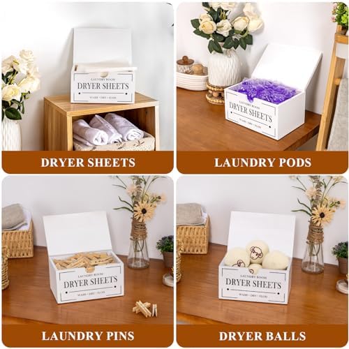 HouseJoy Dryer Sheet Holder-White Dryer Sheet Container with Lid,Rustic Farmhouse Wooden Dryer Sheet Dispenser for Fabric Softener Sheets,Laundry Room Decor Organization/Storage - Image 7