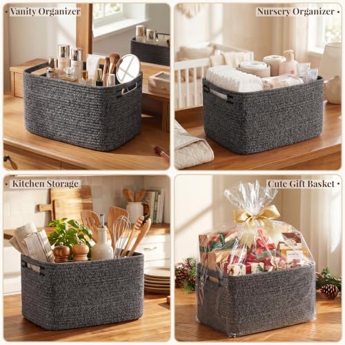 OIASKET 4Packs Natural Cotton Rope Storage Baskets for Organizing Toys, Clothes, Towels & Books, Soft Versatile Organizers for Shelves, Home Decorative Bins, 13''Lx9''Wx7.8''H, Black and White - Image 7