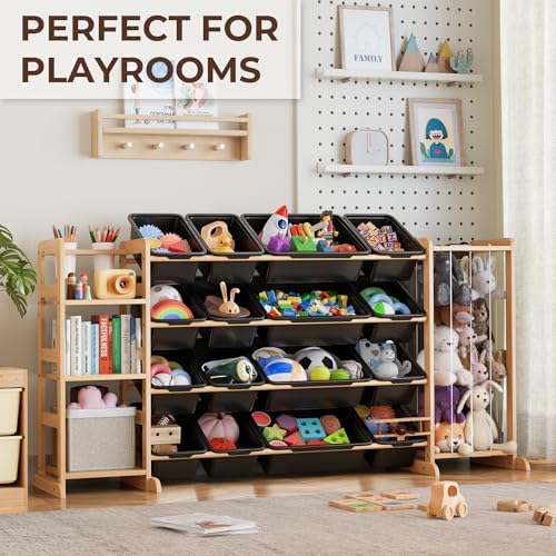 Toy Storage Organizer with Bookshelf and Stuffed Animal Storage - Kids Playroom Organization with 3 Shelves and 16 Bins - Toddler Living Room Toy Box for Collections - Nursery Bedroom Decor Essential - Image 3